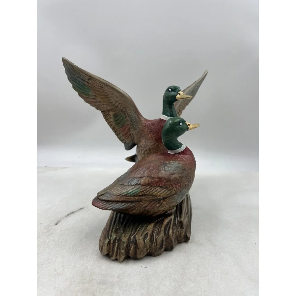 Vintage 1983 Mallard Duck Figurine Pair Hand Painted Ceramic Shupe Signed 13